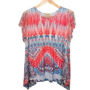 One World Top Womens XL Multicolor Rhinstones Lace Lightweight Artsy Eclectic